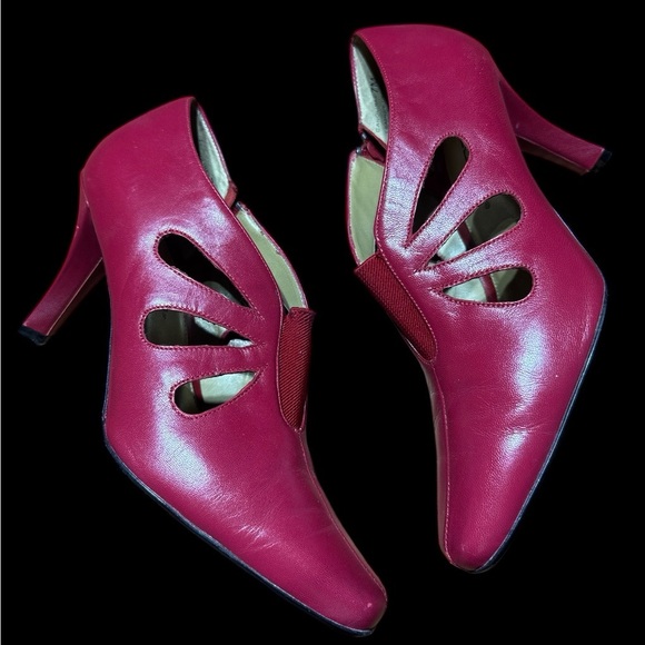 Vintage Womens Red Leather Bellini Gladiator Cut Out Christmas Mrs Claus Shoes 7 - Picture 10 of 10